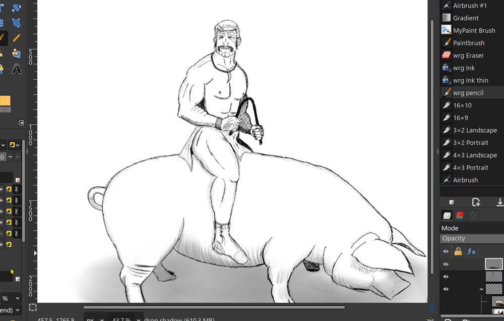 This wip is a sketch of a duo going by the name Shart & Rip.  They have a comedy muscle act that had the whole room rolling with laughter.  One is a aging muscle performer with bad knees and the other is a salty pig who is far too honest about tales from the past. 