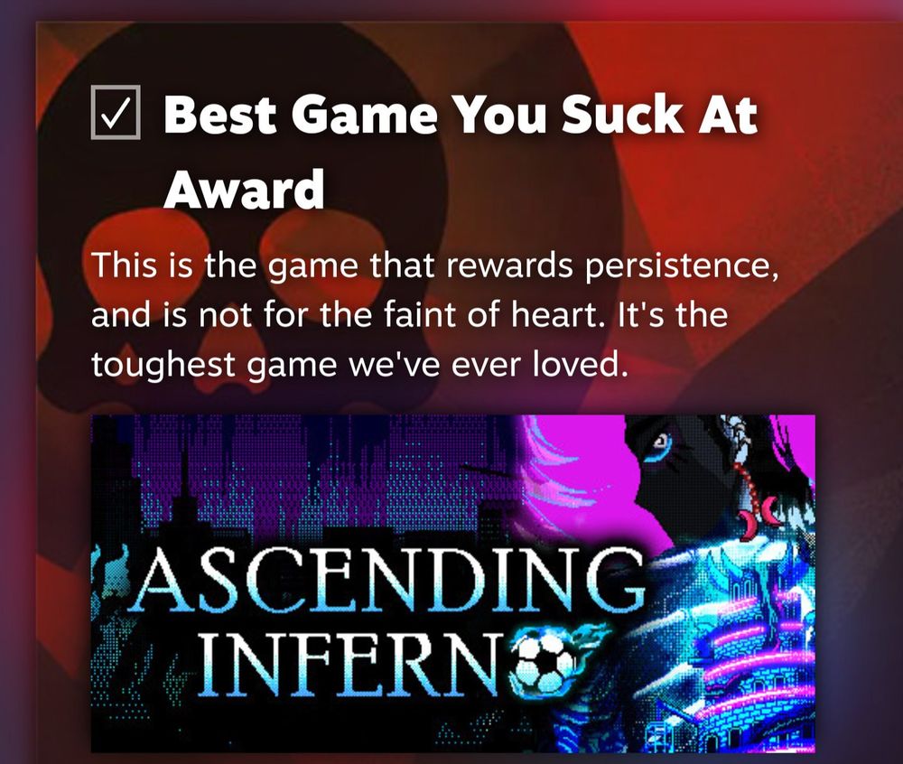 Best Game You Suck At Award
This is the game that rewards persistence, and is not for the faint of heart. It's the toughest game we've ever loved.