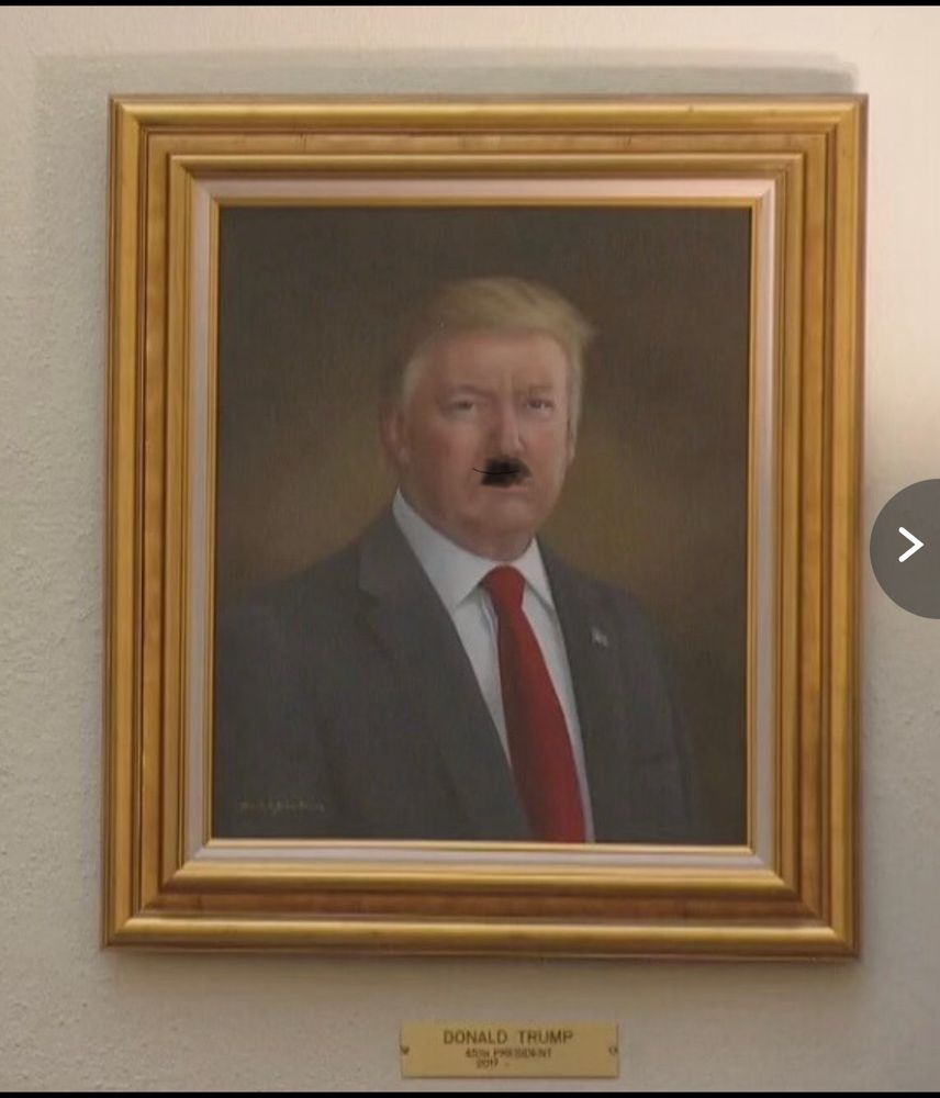 Portrait of the orange turd with a Hitler mustache 