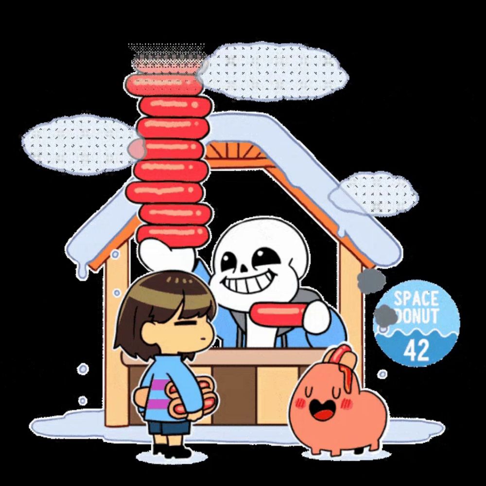 a cartoon drawing of sans selling space donut 42