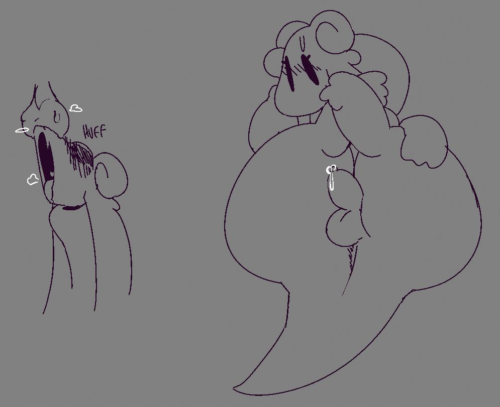 doodles of my sona, albus, huffing balls and showing hole