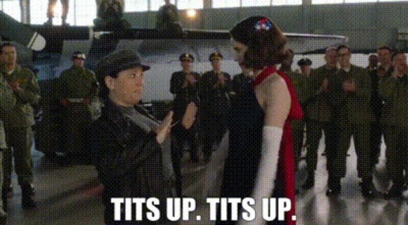 Susie and Midge (The Marvelous Mrs Maisel) wish each other a very happy Tits Up 