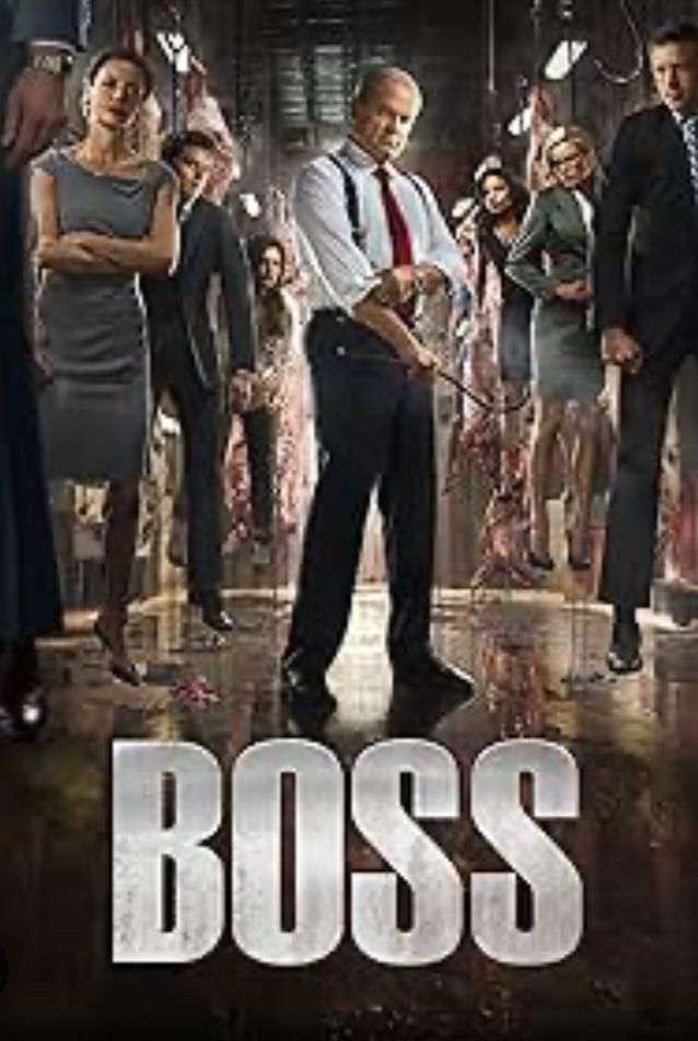 A moody poster for TV series Boss, shows Kelsey Grammar, centre, as Chicago Mayor Tom Kane, surrounded by other cast members. 