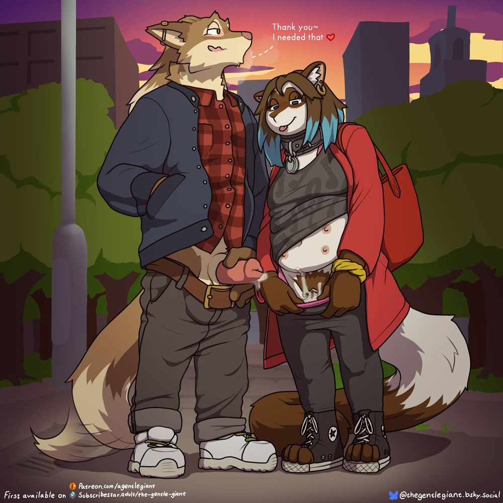 #furryart #art #cum #public 

Johnathan and Hermia, out in a park around sunset. 

Johnathan having just shot a load into Hermia's panties and crotch. Relieved and he nervously looks around to see if someone might have caught them.
