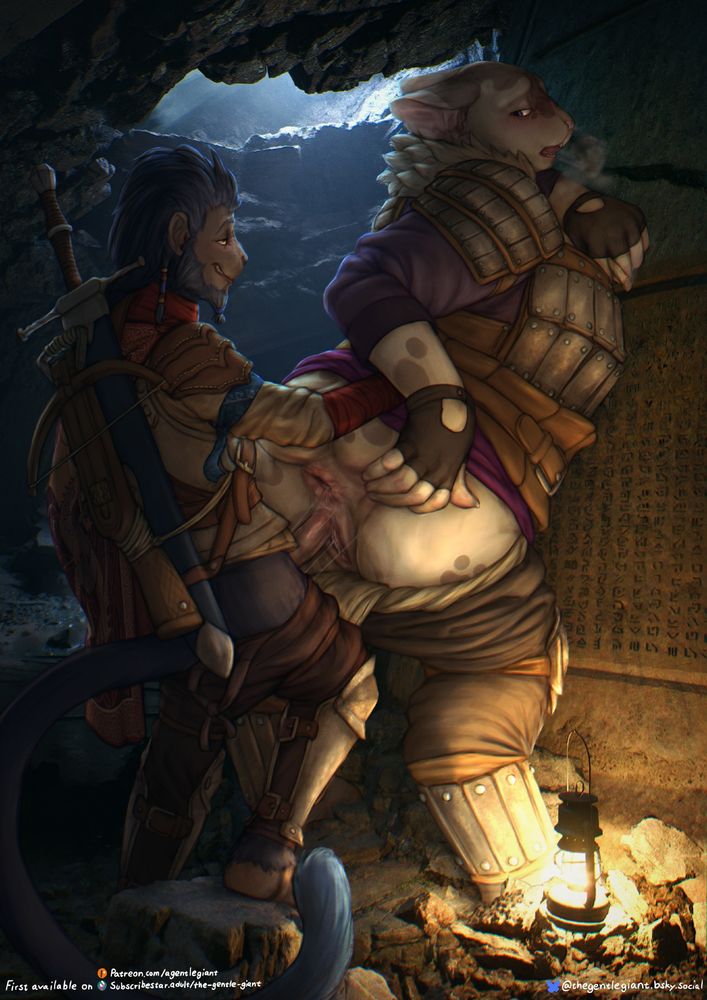 Cyrus the apelin fighter and Nori storr kottr the tabaxi goliath fighter, having snuck of somewhere further away from camp. to take care of their urges caring little of the clapping of cheeks as it echoes through the tunnels of the dungeon