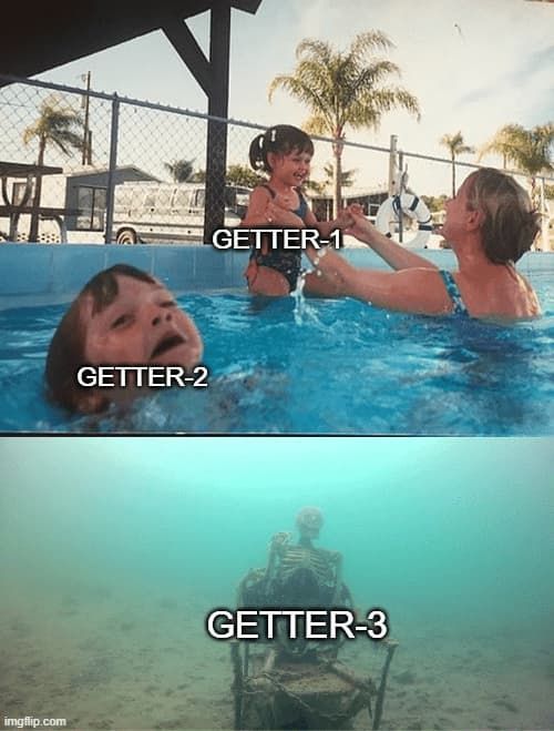 meme with skeleton at the bottom of the pool except it's Getter 3