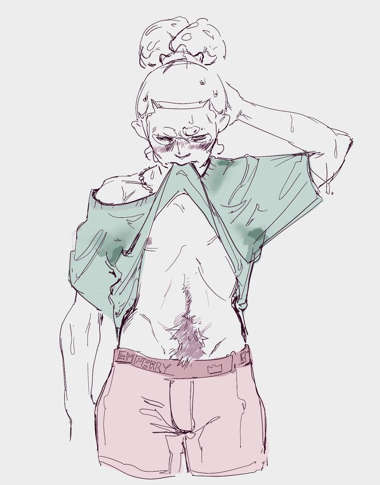 Pearl Houzuki thirst trap & Marina Ida brain-destroying image. Sweaty, in nothing but your girlfriend’s oversized shirt and a pair of boxers. Happy trail overflowing hooh