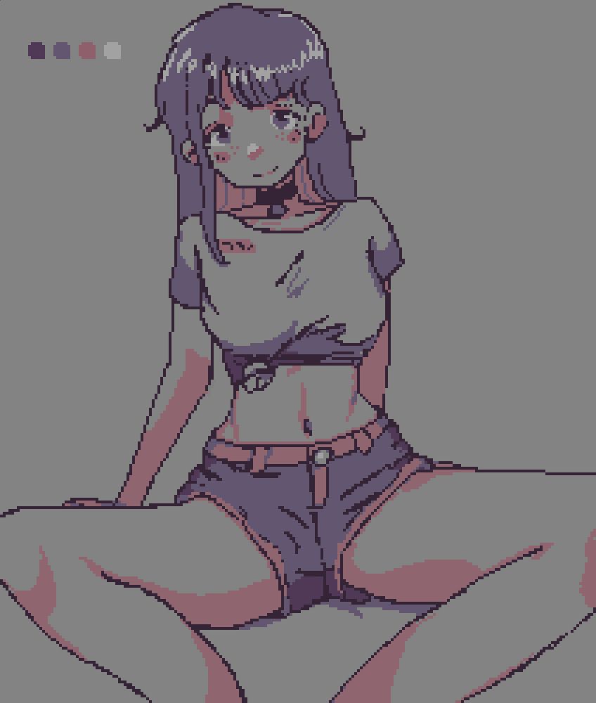 Pixel art drawing of a woman sitting