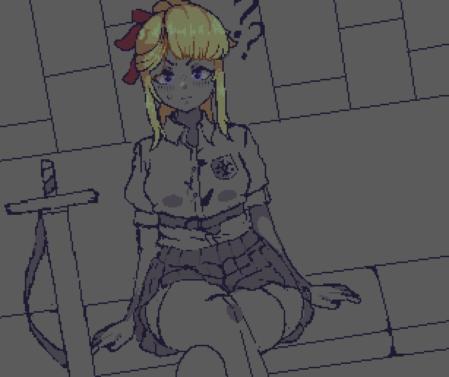 WIP of a pixelart drawing of a blonde girl in a carriage