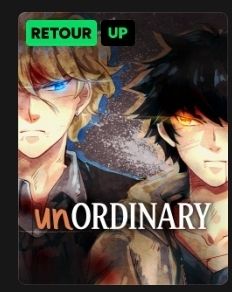 Couverture du webtoon Urnodinary avec une notification en noir sur fond vert "Retour"