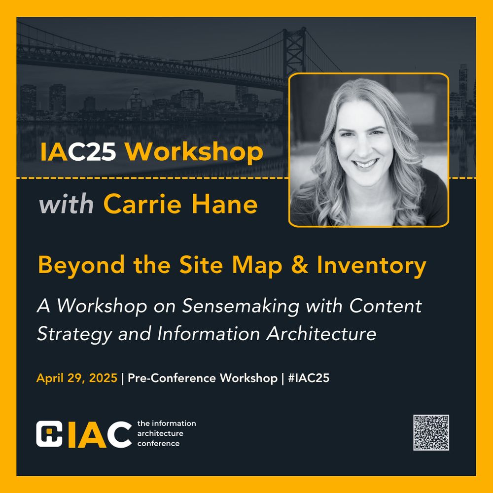Promotional graphic for the IAC25 Workshop with Carrie Hane. The design features Carrie Hane's photo, a cityscape background, and event branding in yellow, black, and white. The hashtag #IAC25 and the IAC logo are included at the bottom.