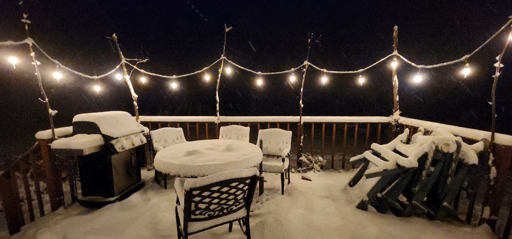 About 3 inches of snow on the deck