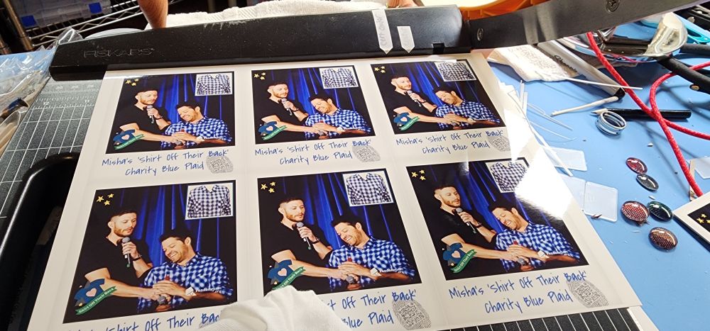 Misha's Charity blue plaid faux polaroids on a paper cutter