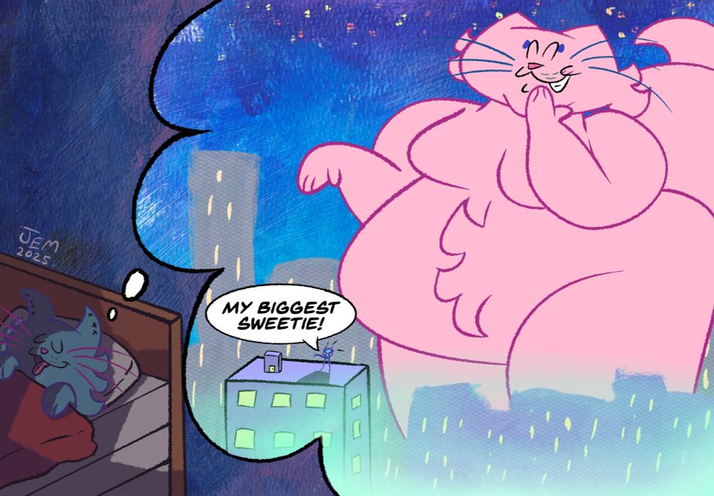 Emma dreaming a pleasant dream of Kaiju-sized Frida, proclaiming she's her "biggest sweetie."