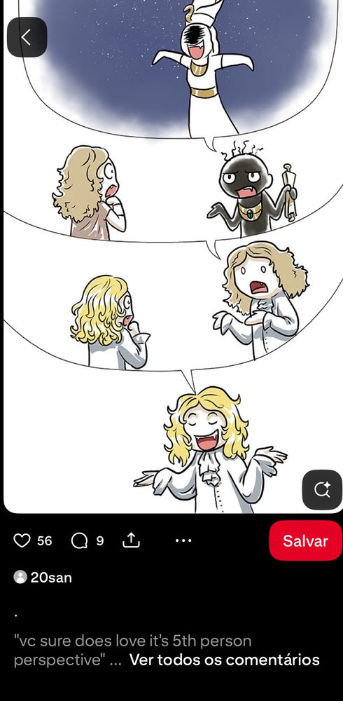 imagem de um vampiro com balão de diálogo de dele conversando com outro, com balão de diálogo com com balão de diálogo de um vampiro com os braços levantados e o rosto riscado de preto