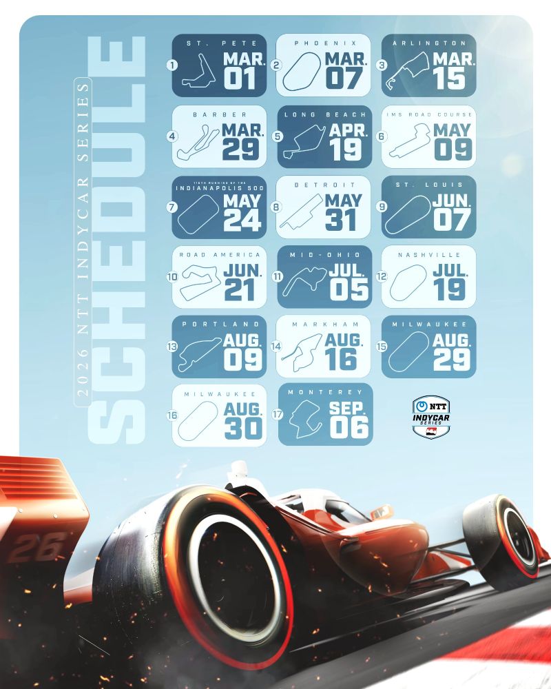 A snapshot of the 2026 IndyCar calendar.