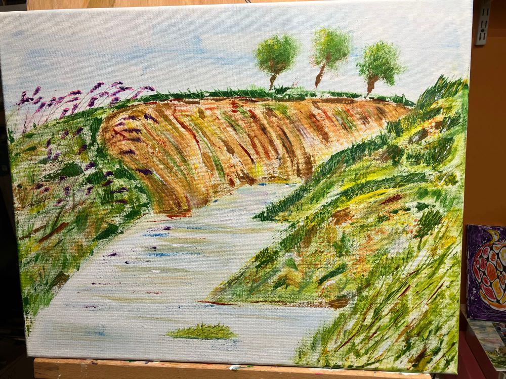 Painting of a steep sided stream 

