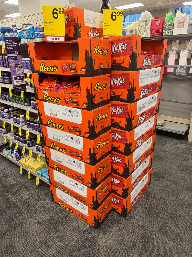 A tower of Halloween candy at CVS