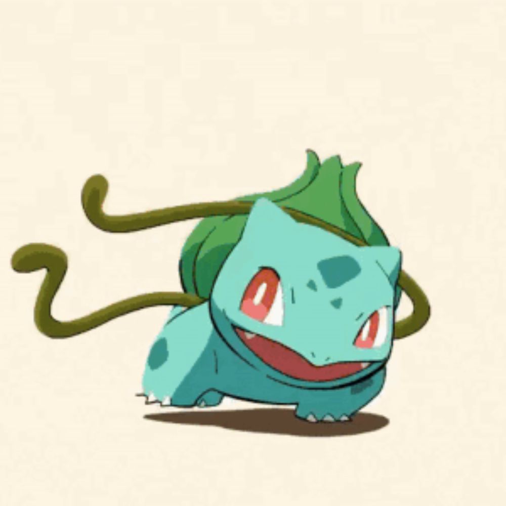 a cartoon drawing of a pokemon with a plant growing out of its mouth