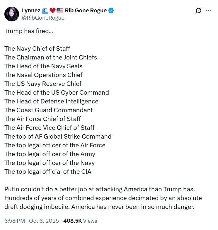 All the top military leaders Trump has fired. 