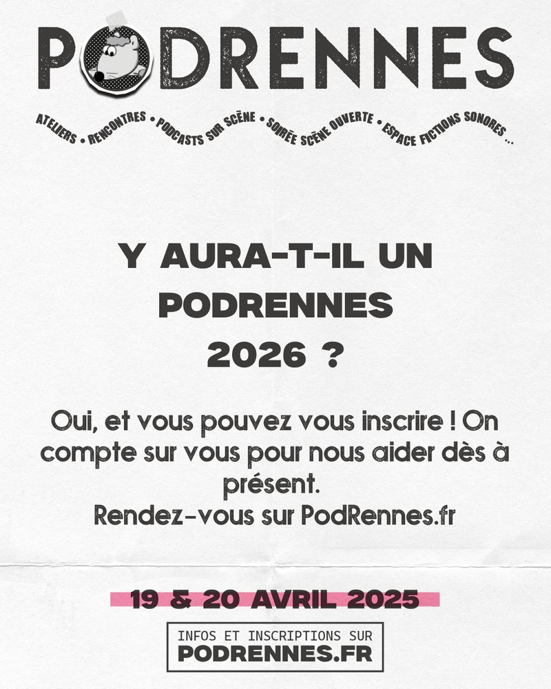 Y aura-t-il un PodRennes 2026 ?
Oui, et vous pouvez vous inscrire ! On compte sur vous pour nous aider dès à présent. Rendez-vous sur PodRennes.fr