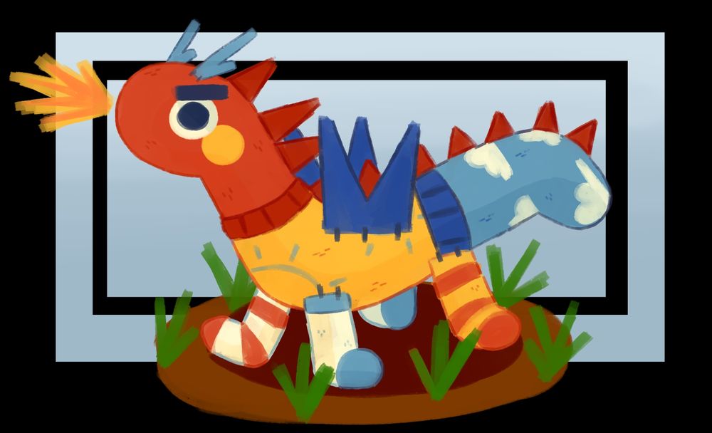 A dragon made of socks. It is breathing fire and has angry eyebrows. 