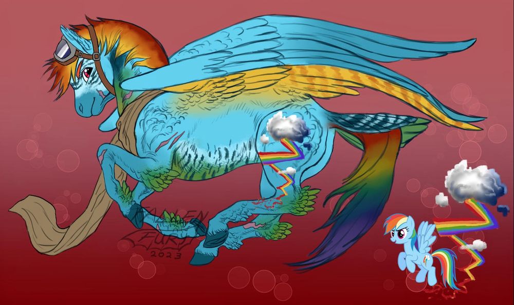 a digital drawing of Rainbow Dash from My little pony 
