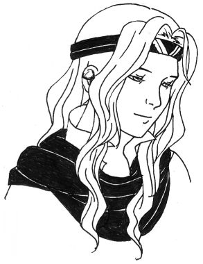 black and white drawing of elffin from fire emblem 6. 