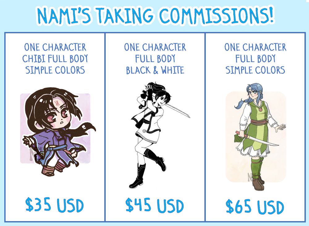 types of commissions i am taking and their prices
