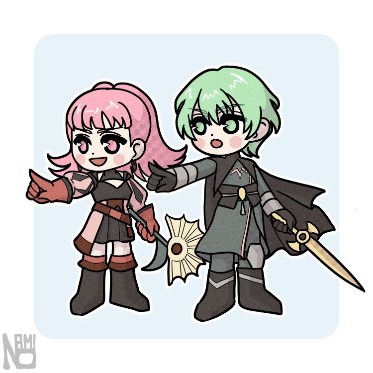 chibi art of hilda and byleth from fire emblem: three houses.