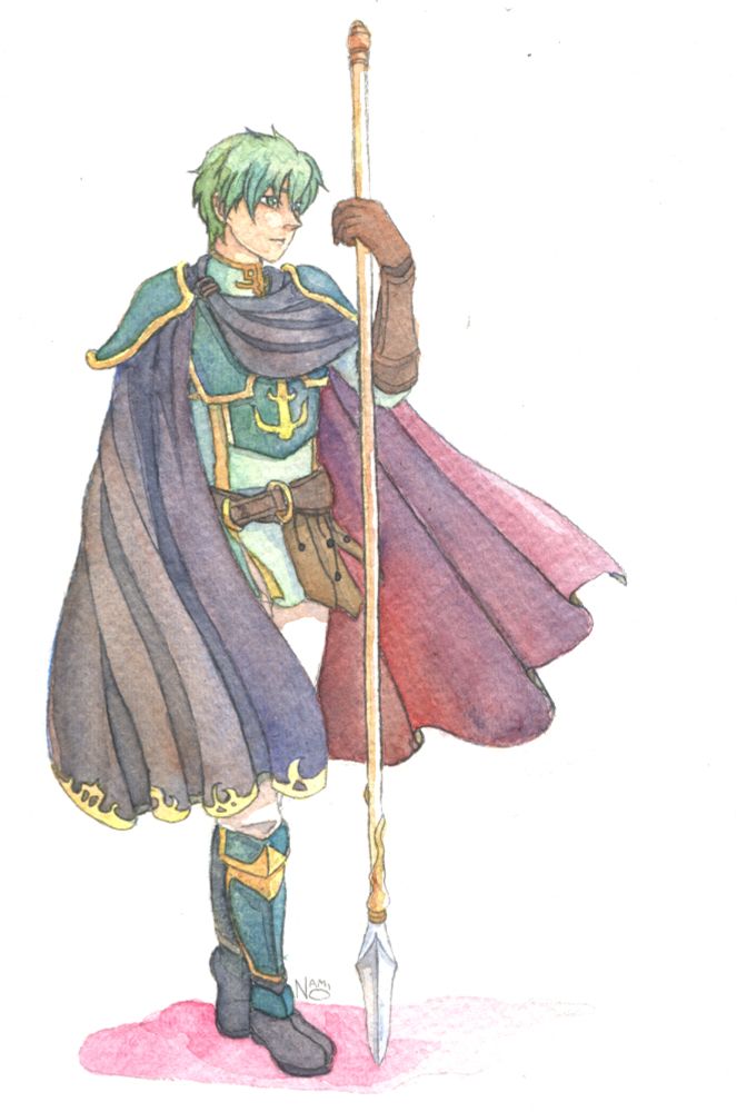 watercolor painting of ephraim from fire emblem 8. 