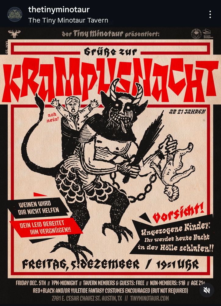 Krampusnacht show poster, the tiny minotaur Austin, TX December 5th, 7pm