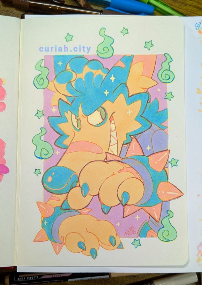 A pastel limited palette ink and paint illustration of my werewolf, Zayne, using his spirit magic.