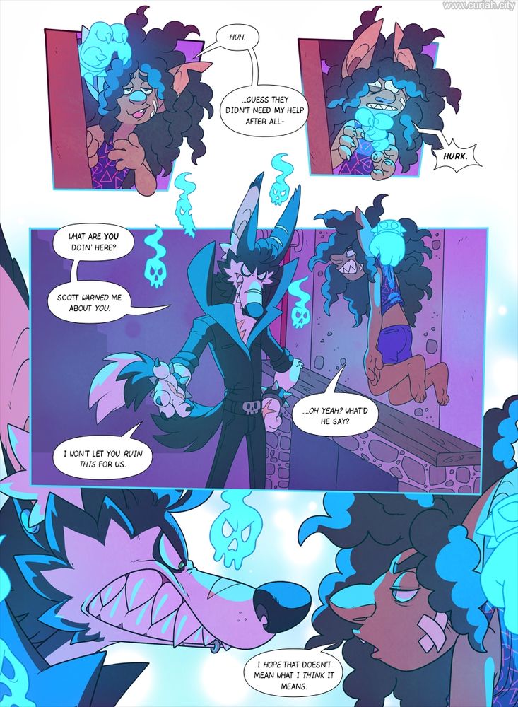 The next page shifts to a much colder setting full of blues and purples, still with a dream-like aura.