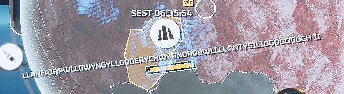 Screenshot from the video game Helldivers 2 showing a city players need to defend, the name of said city being Llanfairpwllgwyngyllgogerychwyrndrobwllllantsysiliogogogoch II.