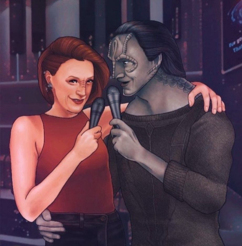 kira and garak from star trek deep space nine in karaoke mode