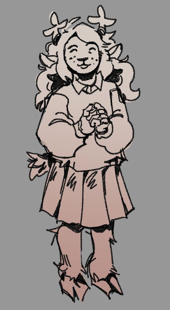 noelle standing and facing the camera straight on with her hands, eyes closed, smiling