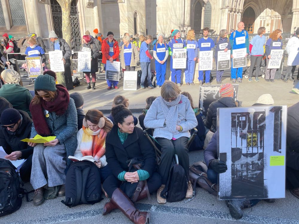 Protestors with placards