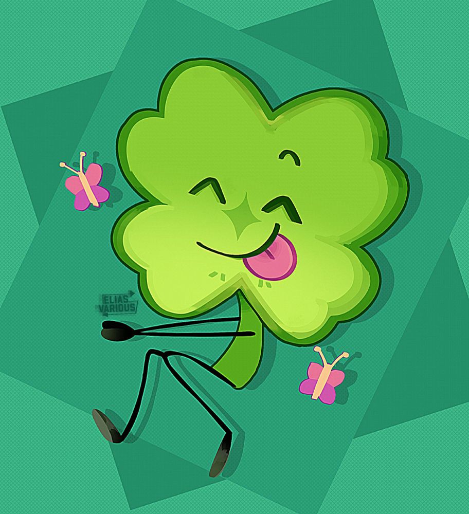clover from inanimate insanity invitational in a sitting pose with arms together as well as 2 butterflies next to them
