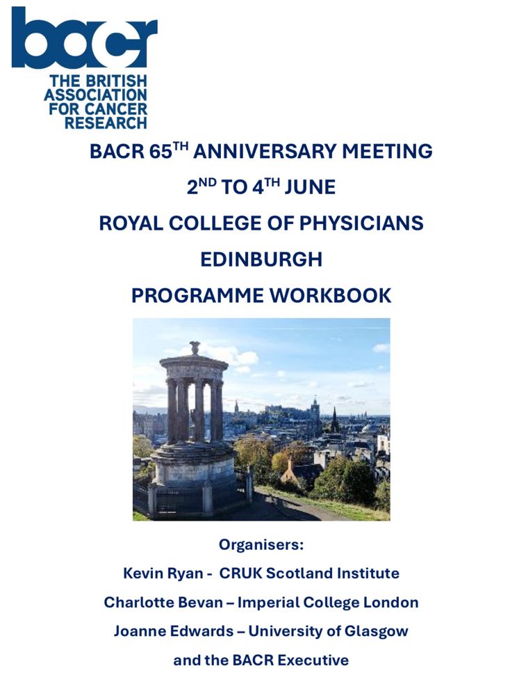 The British Association of Cancer Research are holding their 65th Anniversary meeting, 2-4 June in Edinburgh. This meeting has been organised by Kevin Ryan (CRUK Scotland Institute), Charlotte Bevan (Imperial College London), Joanne Edwards (U Glasgow) and the BACR Exec..