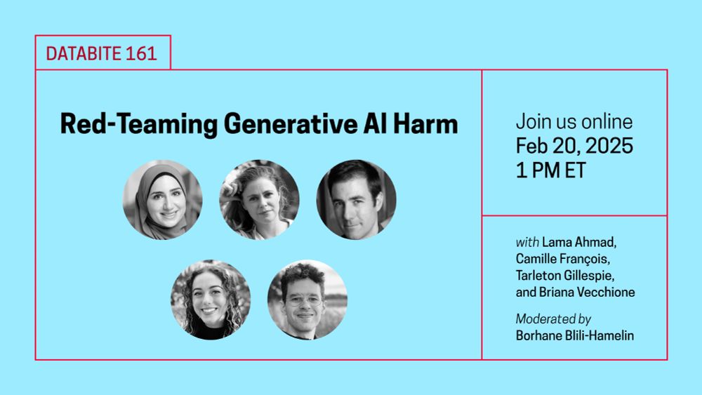 Text on a blue background with the details of the Red-Teaming Generative AI Harm event on February 20.