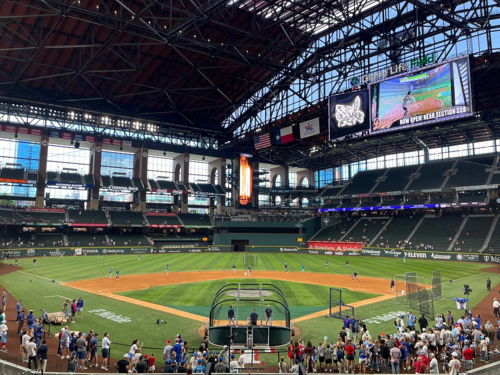 The view from behind home plate in the 100-level seats at Globe Life Field