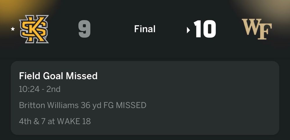 Missed FG vs Wake