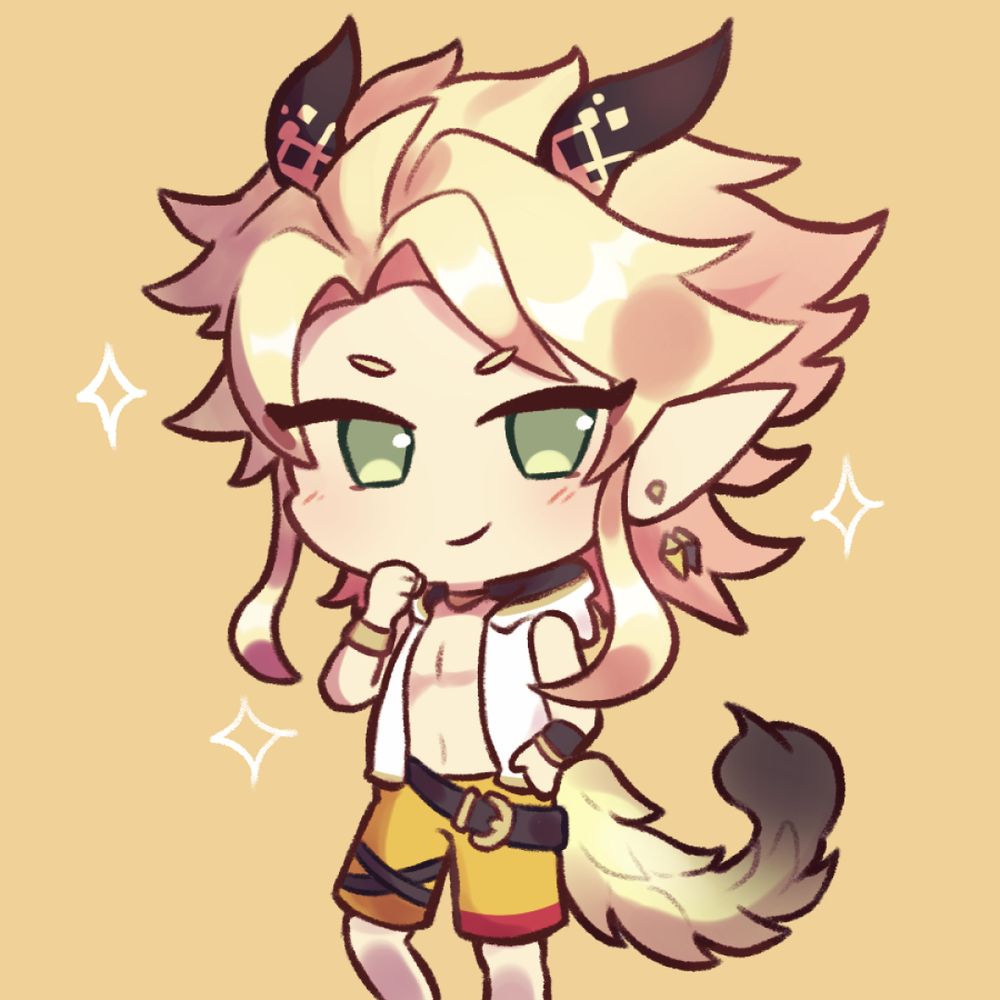 Chibi art of Humanoid Jupiter from Dragalia Lost, in swim trunks.