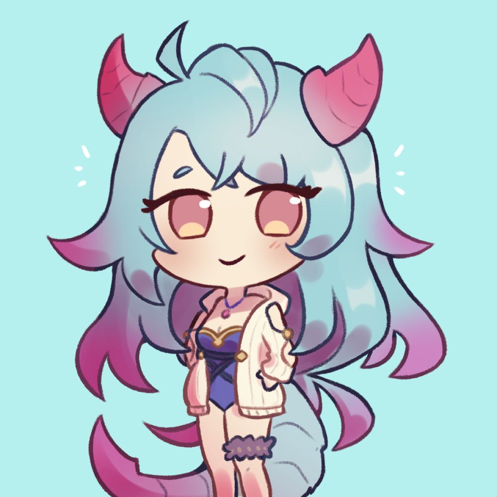 Chibi art of Humanoid Mercury from Dragalia Lost, in a one piece swimsuit. 