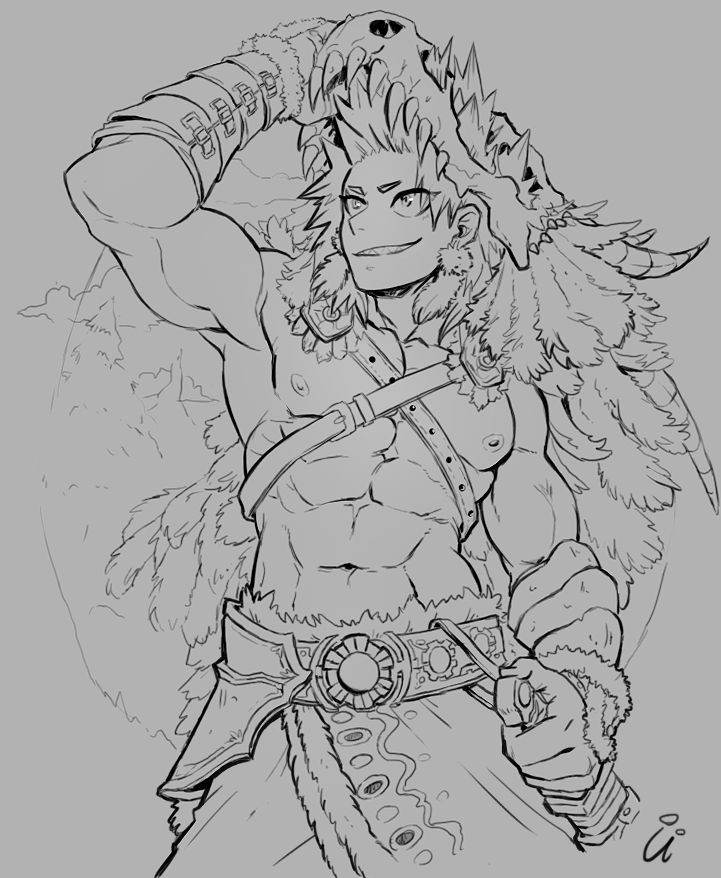 MHA fanart. A lineart/sketch of a beefy Kirishima Eijirou from the 8th bnha Popularity poll.