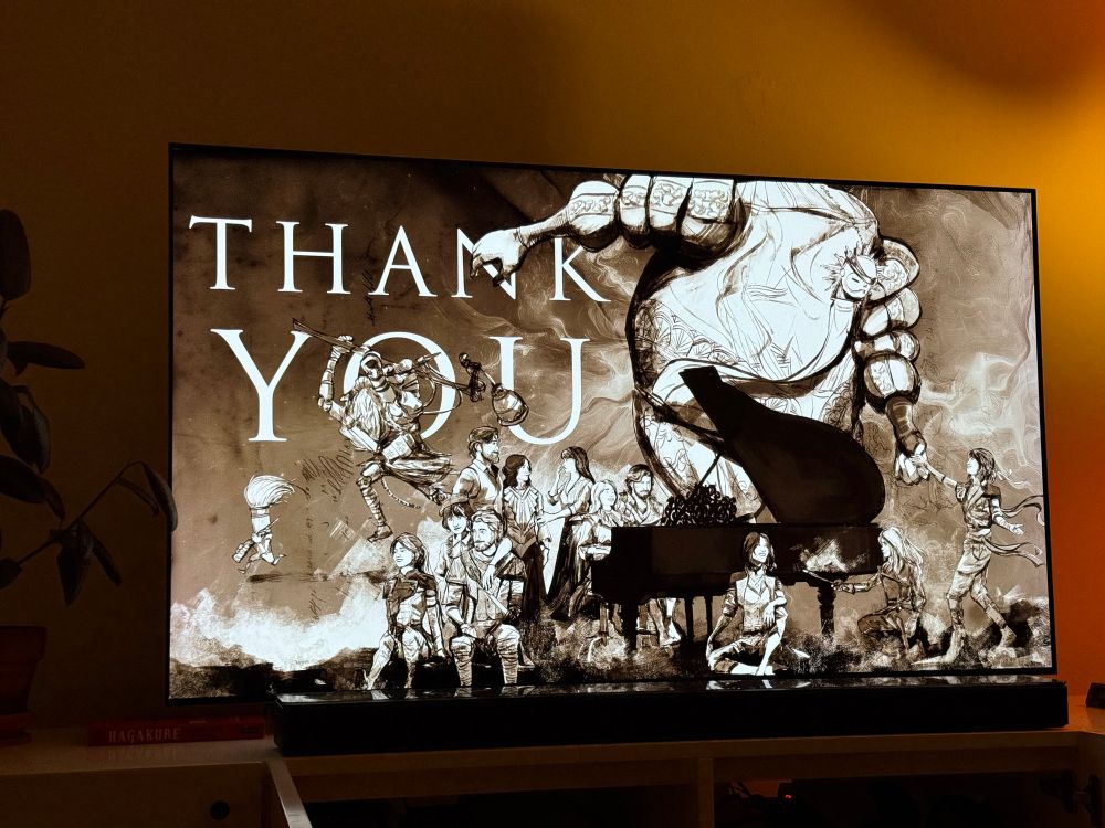 The “Thank You” screen displayed after the credits of Clair Obscur: Expedition 33. 