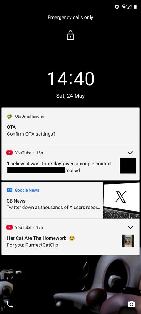 Screenshot of a phone with notifications. One is a Google News notification with an article from GB News, a right-wing 'news' organisation, talking how social media site Twitter/X is down - using both names but firstly Twitter.