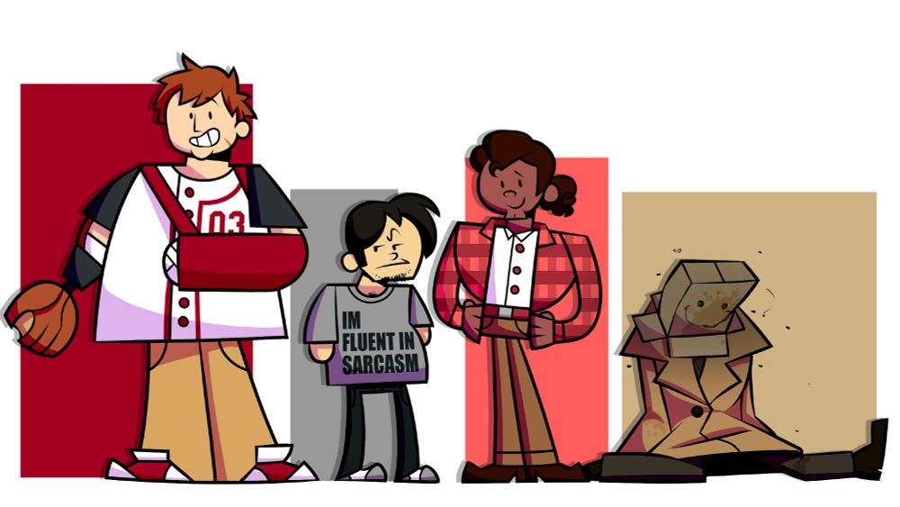Baseball, Nickel, Balloon, and Box as humans