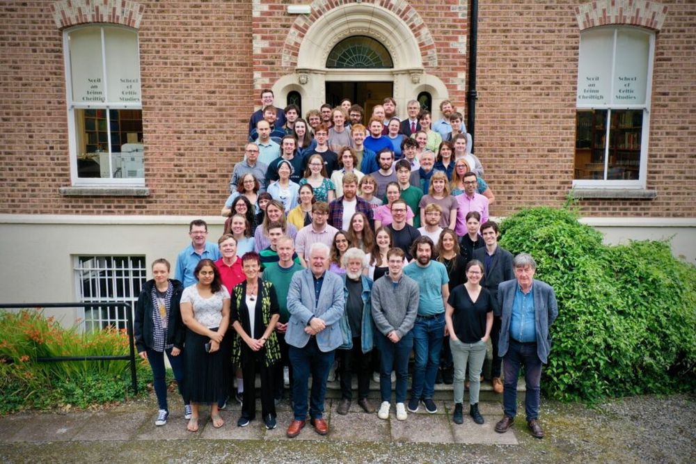 Attendees at Celtic Studies summer school at DIAS standing on steps of the building.